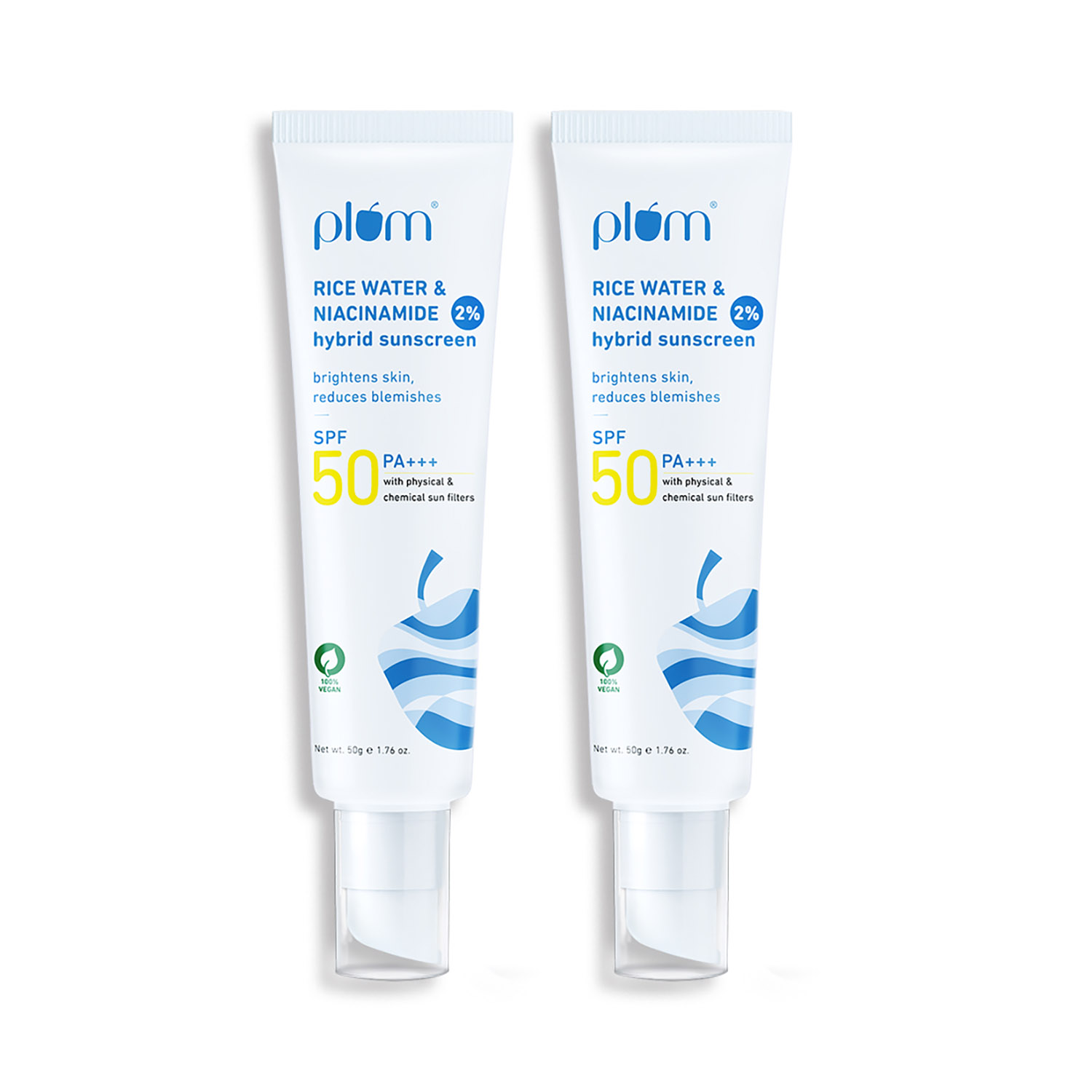 Plum | Plum 2% Niacinamide & Rice Water Spf 50 Pa+++ Hybrid Sunscreen - Pack Of 2