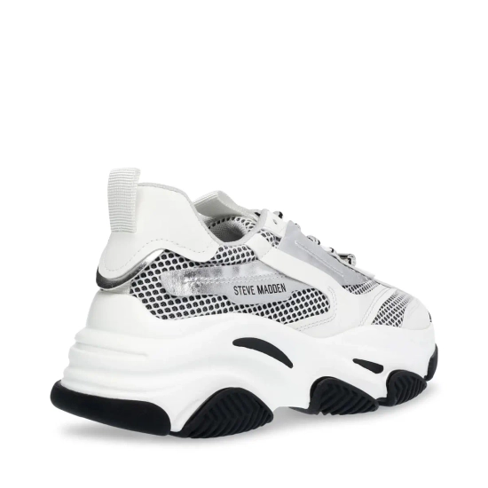 Steve Madden White & Silver Possession Sneakers