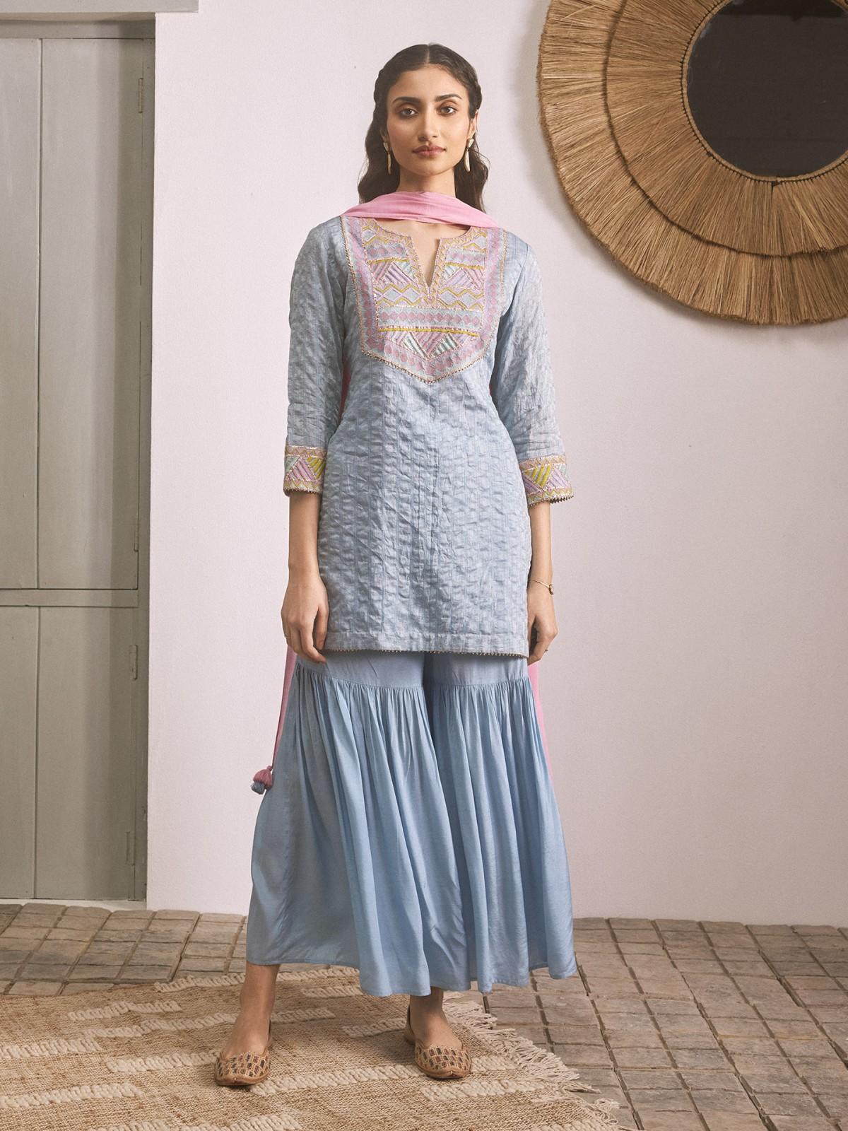 Blue Rubaiyat Solid Sharara Suit