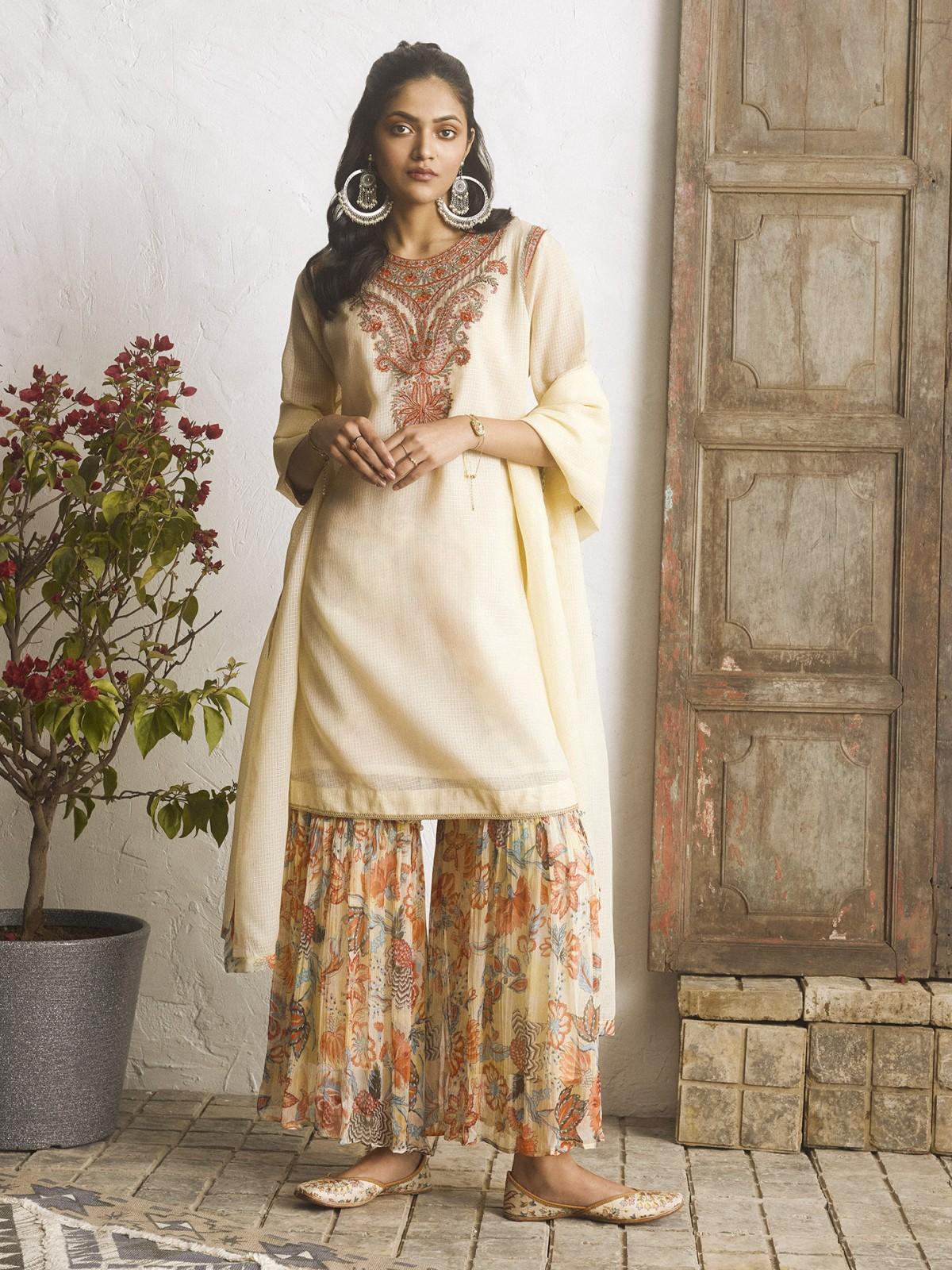 White Shahaab Solid Sharara Suit