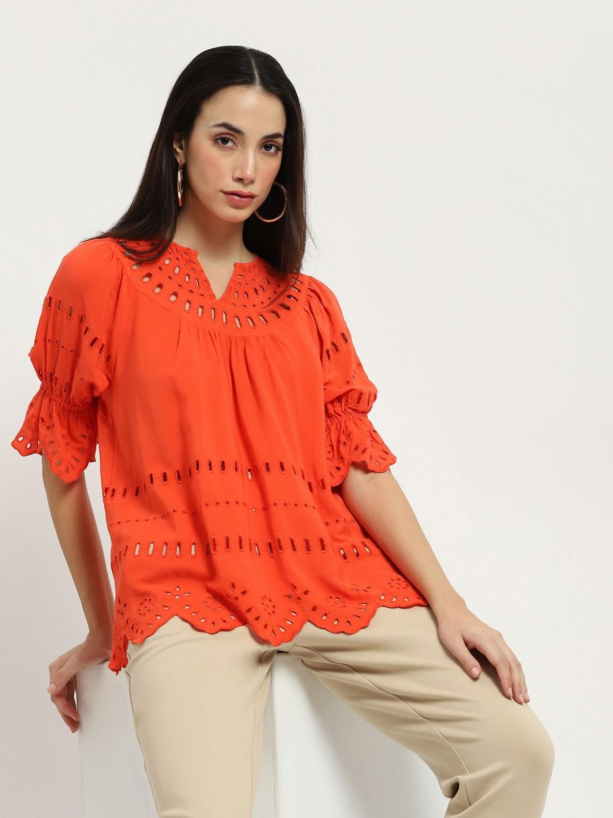 orange peasant top