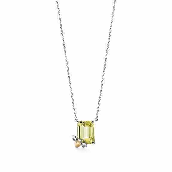 Yellow Quartz Bee Pendant in Sterling Silver and 18k Gold