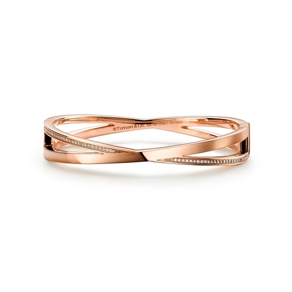 Narrow Hinged Banglein Rose Gold with Diamonds, Small