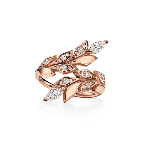 Vine Bypass Ring in Rose Gold with Diamonds