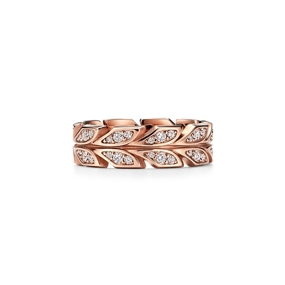 Vine Band Ring in Rose Gold with Diamonds, 6 mm Wide