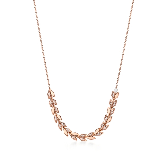 Vine East West Pendant in Rose Gold with Diamonds