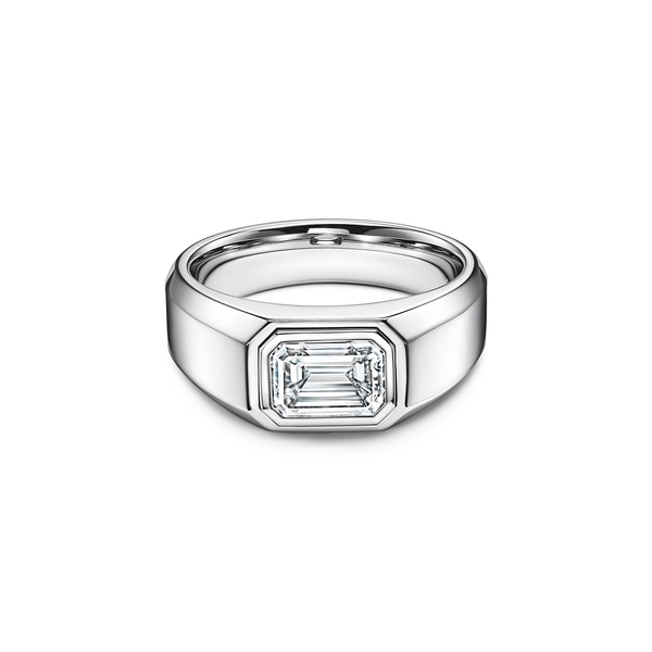 The Charles Tiffany Setting:Men's Engagement Ring:in Platinum with an Emerald-cut Diamond