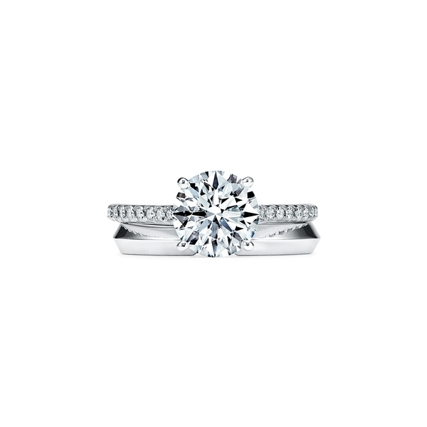 Round Brilliant Engagement Ring with a Pavé Diamond Platinum Band