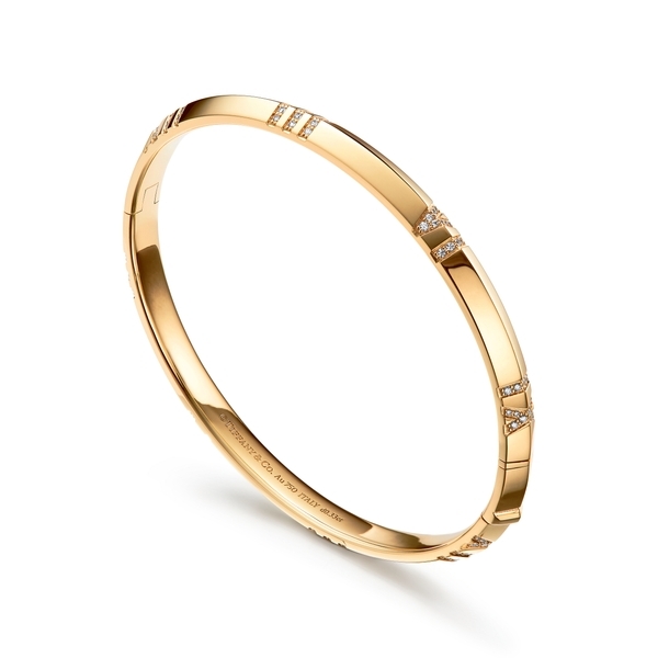 X Closed Narrow Hinged Bangle in Yellow Gold with Diamonds
