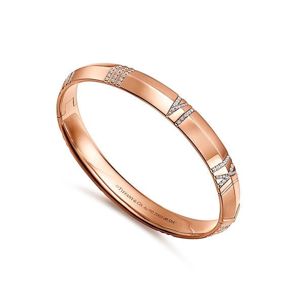 X Closed Wide Hinged Bangle in Rose Gold with Diamonds
