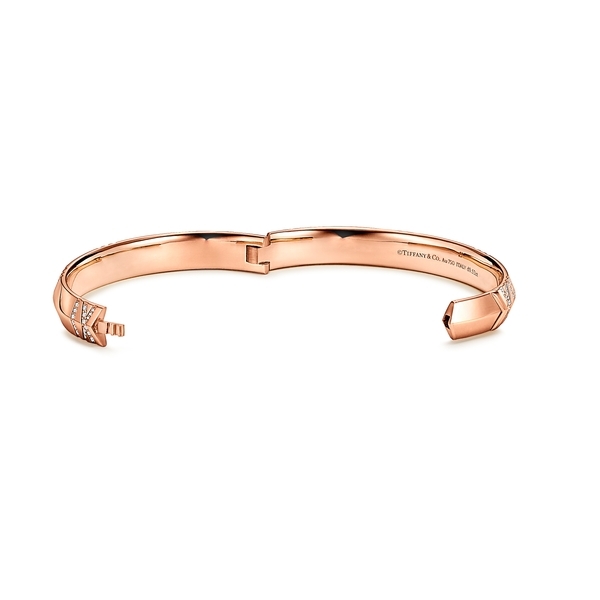 X Closed Wide Hinged Bangle in Rose Gold with Diamonds