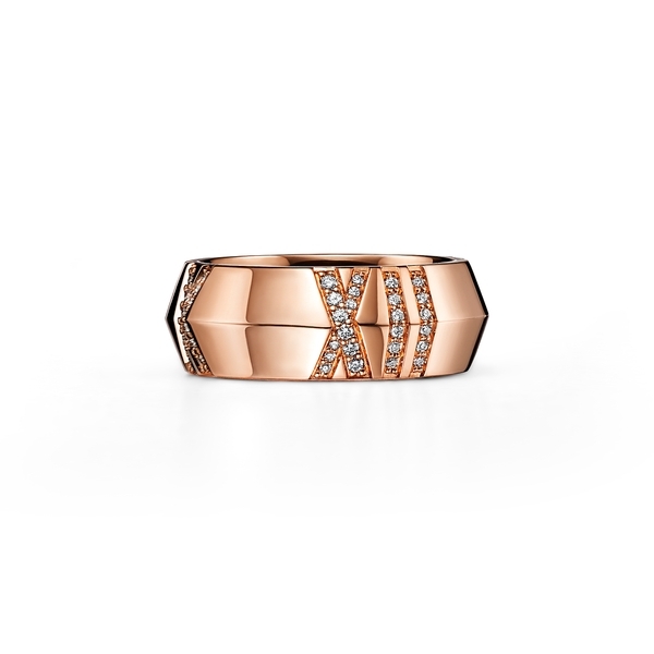 X Closed Wide Ring in Rose Gold with Diamonds, 7.5 mm Wide