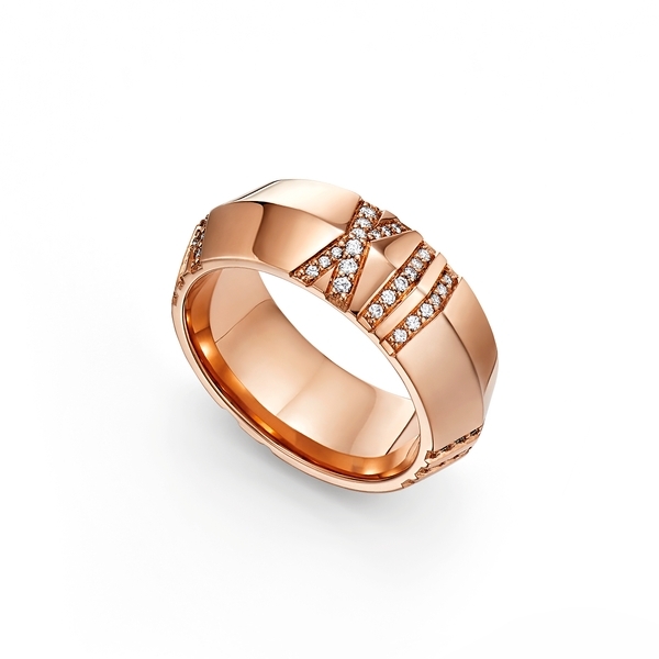 X Closed Wide Ring in Rose Gold with Diamonds, 7.5 mm Wide