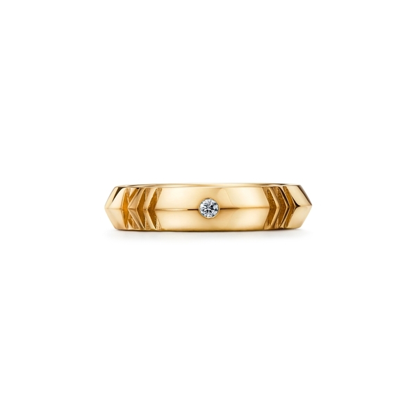 X Closed Narrow Ring in Yellow Gold with Diamonds, 4.5 mm Wide