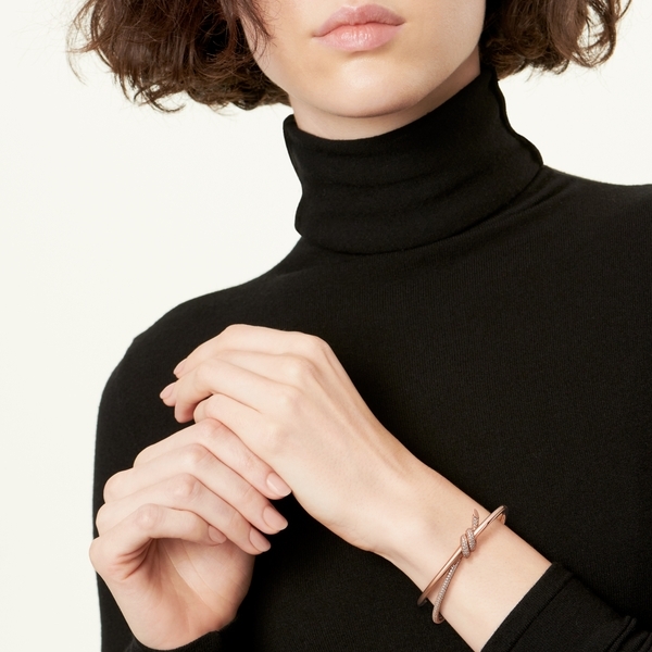 Double Row Hinged Bangle in Rose Gold with Diamonds