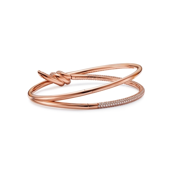 Double Row Hinged Bangle in Rose Gold with Diamonds