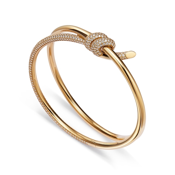 Double Row Hinged Bangle in Yellow Gold with Diamonds