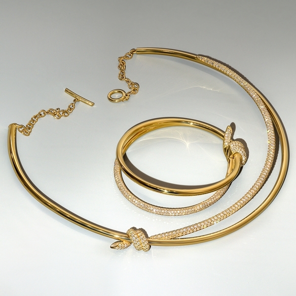 Double Row Hinged Bangle in Yellow Gold with Diamonds