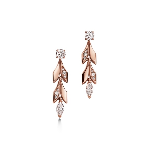 Vine Convertible Drop Earrings in Rose Gold with Diamonds