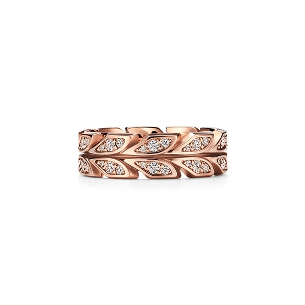 Vine Band Ring in Rose Gold with Diamonds, 6 mm Wide