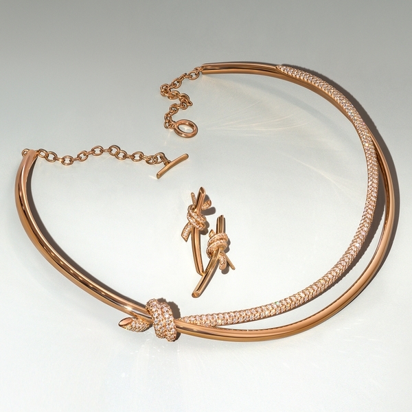 Double Row Necklace in Rose Gold with Diamonds