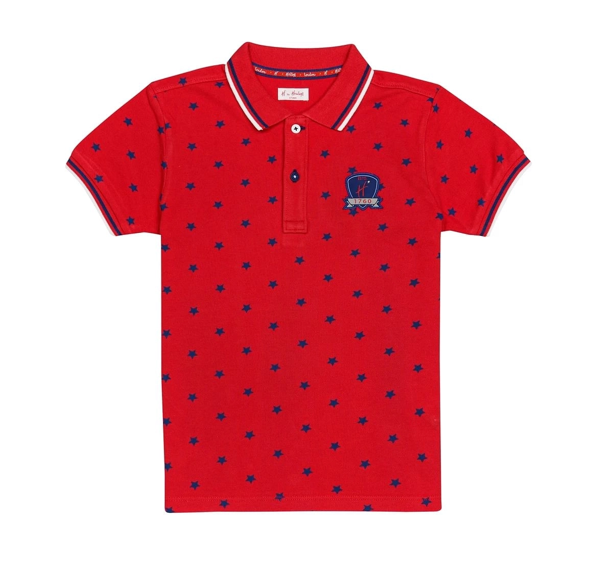H by Hamleys Boys Short Sleeves Polo T-Shirt All Over Star Print-Red Multi