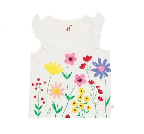H by Hamleys Girls Short Sleeves T-Shirt Floral Print-White