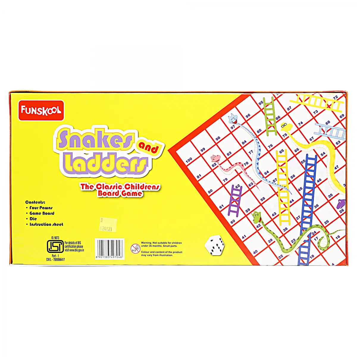 Funskool Snakes & Ladder Classic Board Games for Kids, 2-4Players, 4Y+, Multicolour