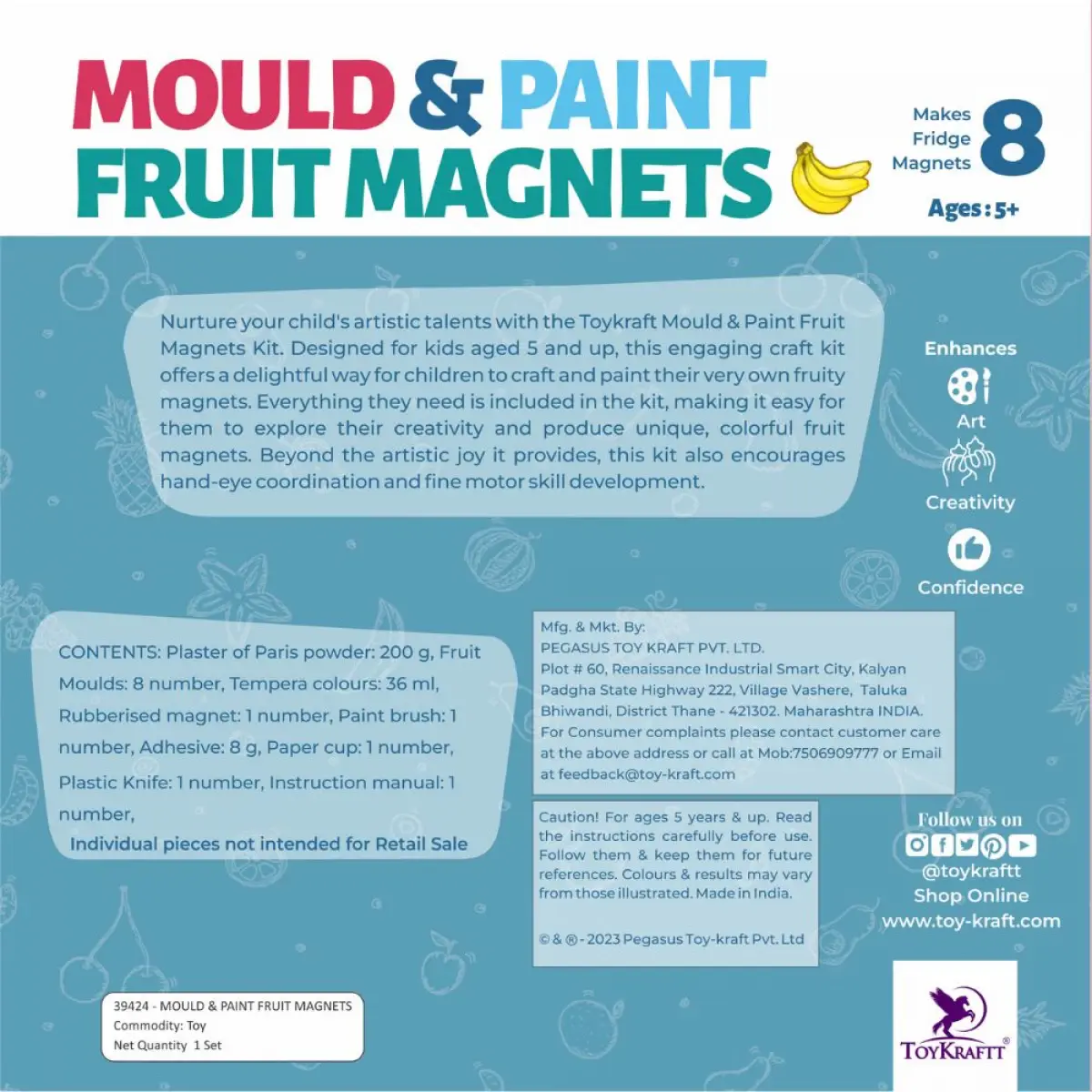 Toykraftt Fridge Magnet Making Kit Mould and Paint Fruit Magnets Multicolour, 5Y+