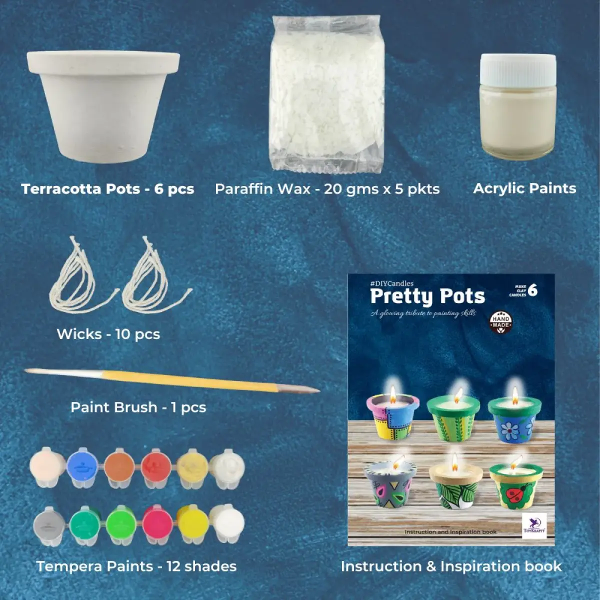 Toykraftt Pot Painting Kit Candle Making Kit from Pretty Pots Pack of 1 Multicolour, 8Y+