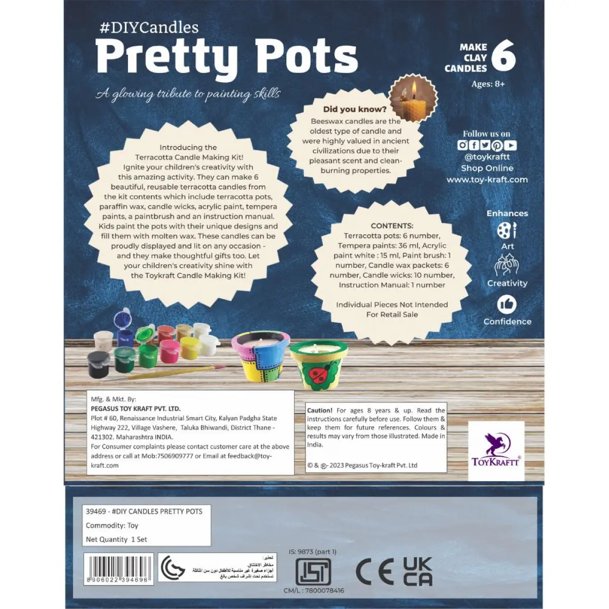 Toykraftt Pot Painting Kit Candle Making Kit from Pretty Pots Pack of 1 Multicolour, 8Y+