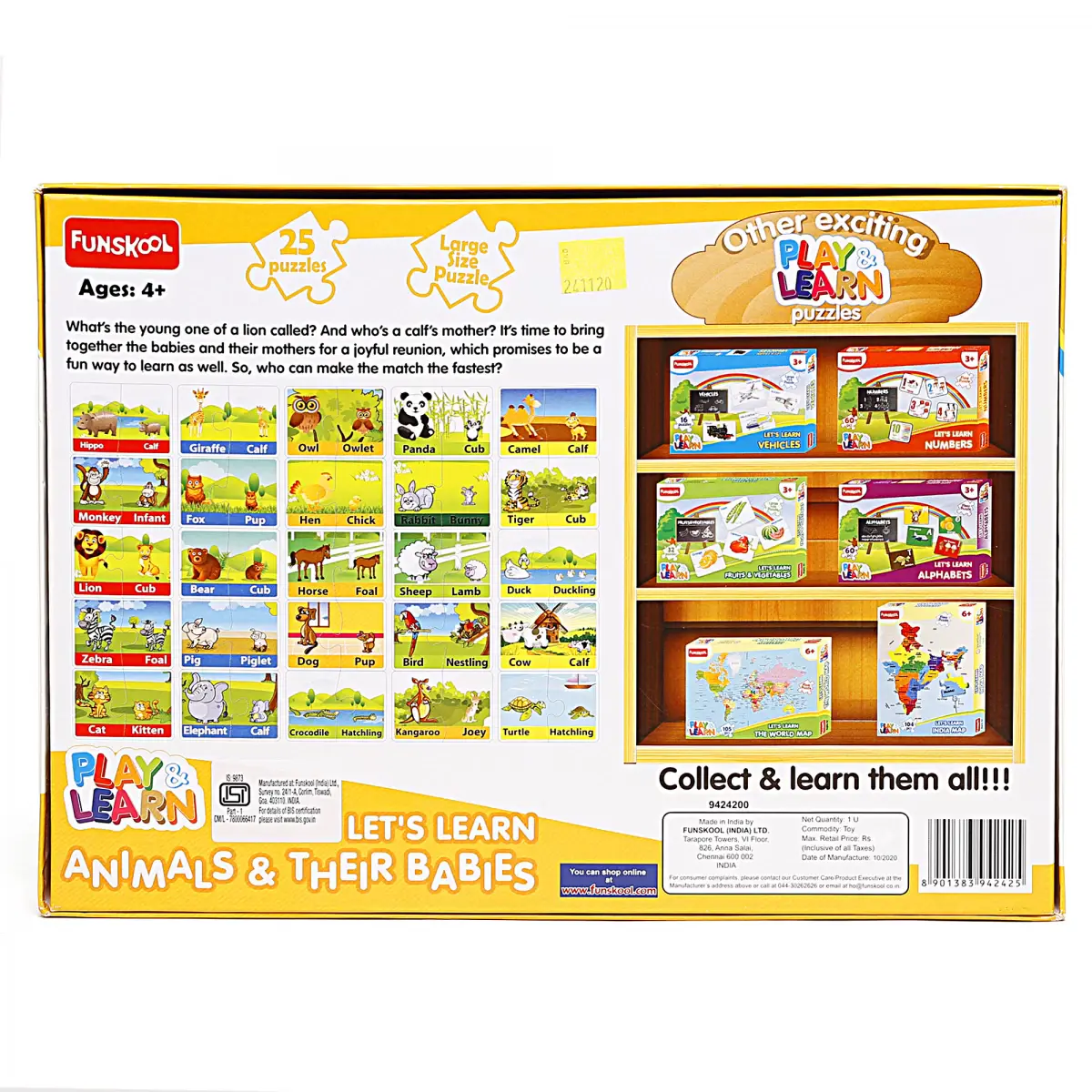 Funskool Play n Learn Puzzles, 25 Puzzles, 4Y+, Multicolour