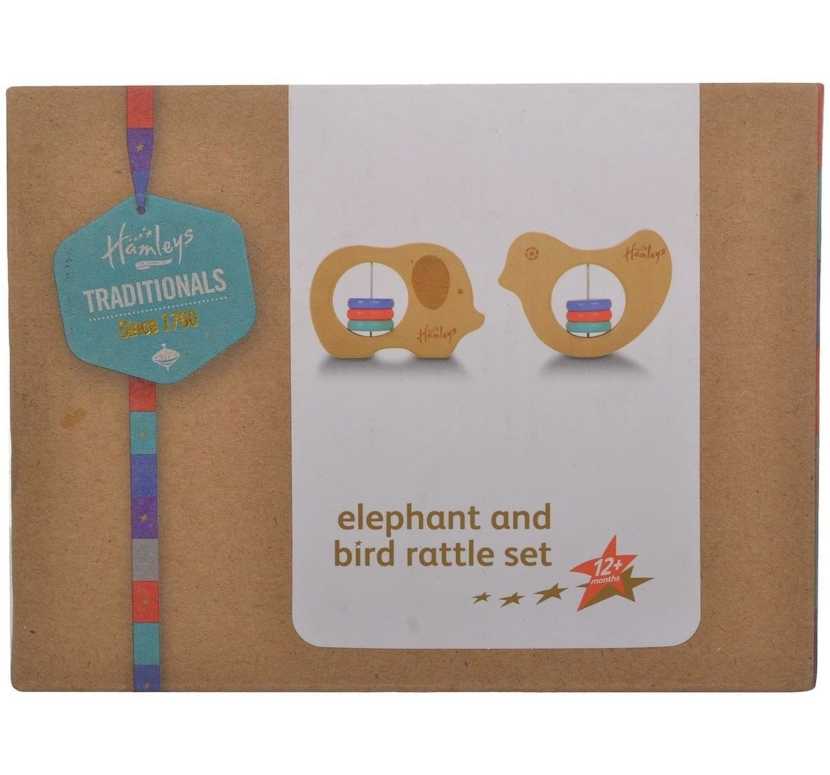Hamleys Wooden Elephant And Bird Rattle Set New Born for Kids age 12M+ 