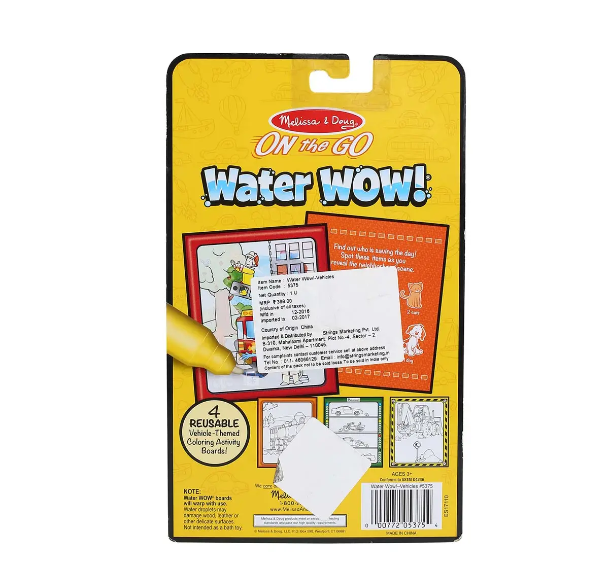 Melissa & Doug On The Go Water Wow! Vehicles (Reusable Water-Reveal Activity Pad, Chunky-Size Water Pen) DIY Art & Craft Kit for Kids age 3Y+