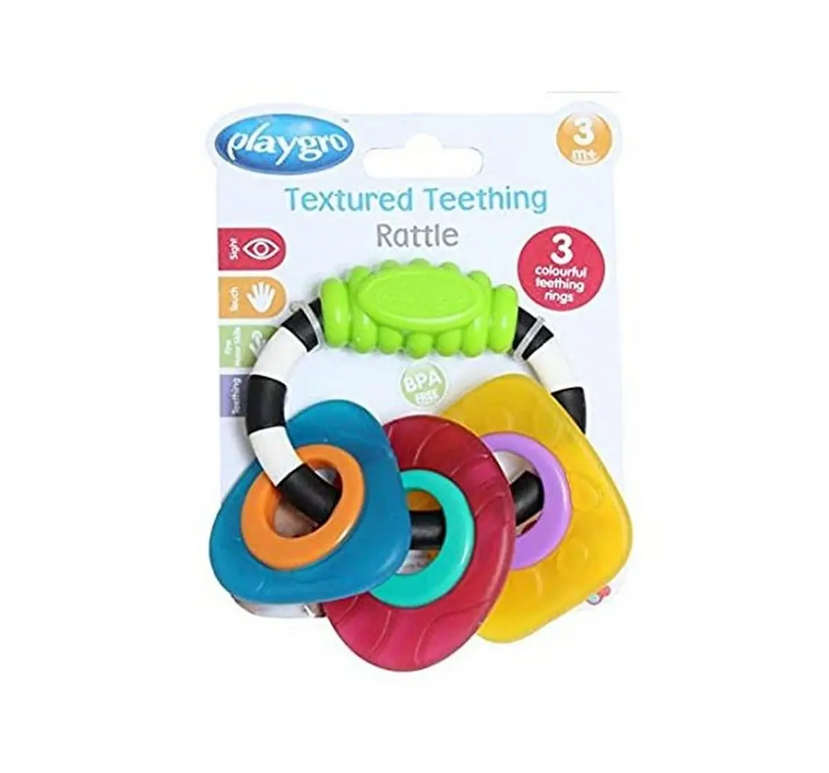 Playgro Teether & Rattle Textured Teething Shapes Multicolor 3 To 12 Months