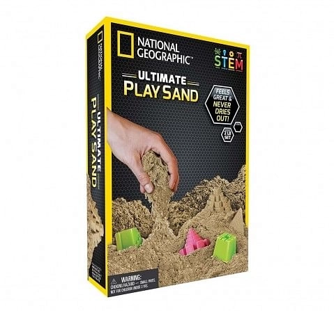 National Geographic Play Sand With Castle Molds And Tray - 2 Lbs  - A Kinetic Sensory Activity , Slime & Others for Kids age 3Y+ (Natural)