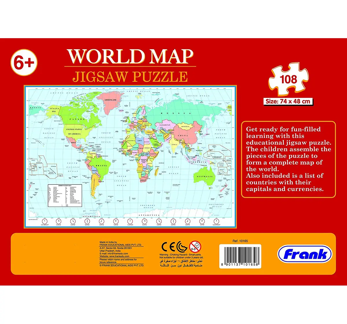 Frank World Map - Giant Sized 108 Pcs Jigsaw Puzzle  for Kids age 6Y+ 