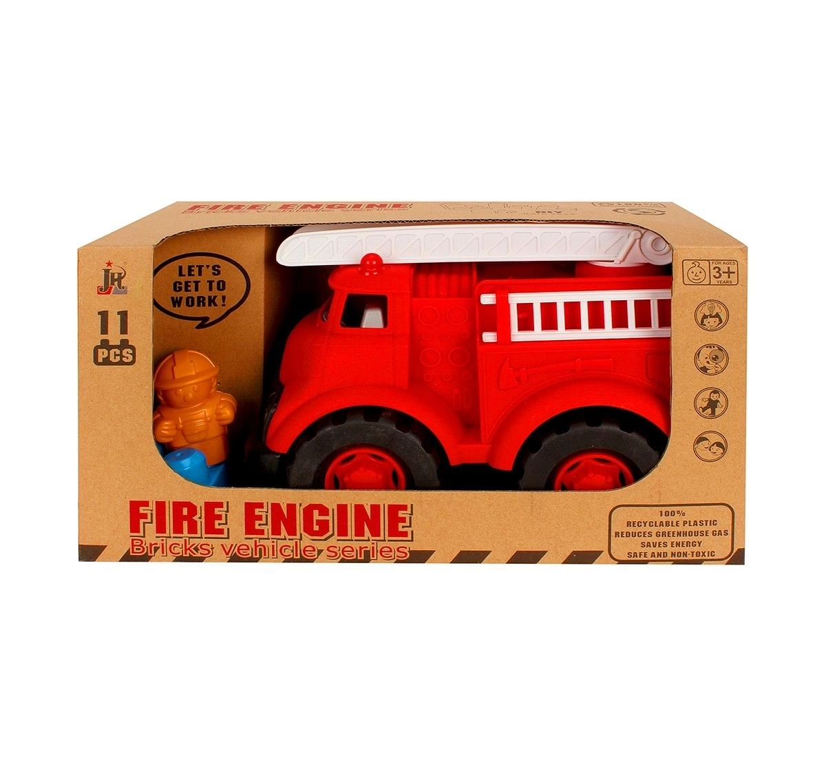 Comdaq 11 Pcs Construction Fire Engine Medium Vehicle for Kids age 3Y+ (Red)