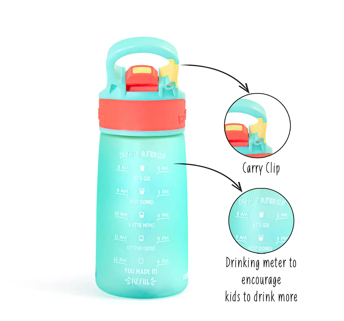 Rabitat Snap Lock Sipper Bottle Spunky 410 ml For Kids of Age 3Y+, Multicolour