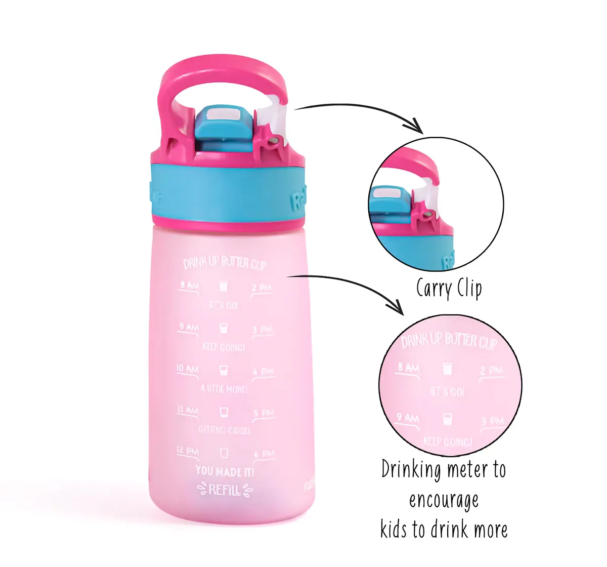 Rabitat Snap Lock Sipper Bottle Miss Butters 410 ml For Kids of Age 3Y+, Multicolour