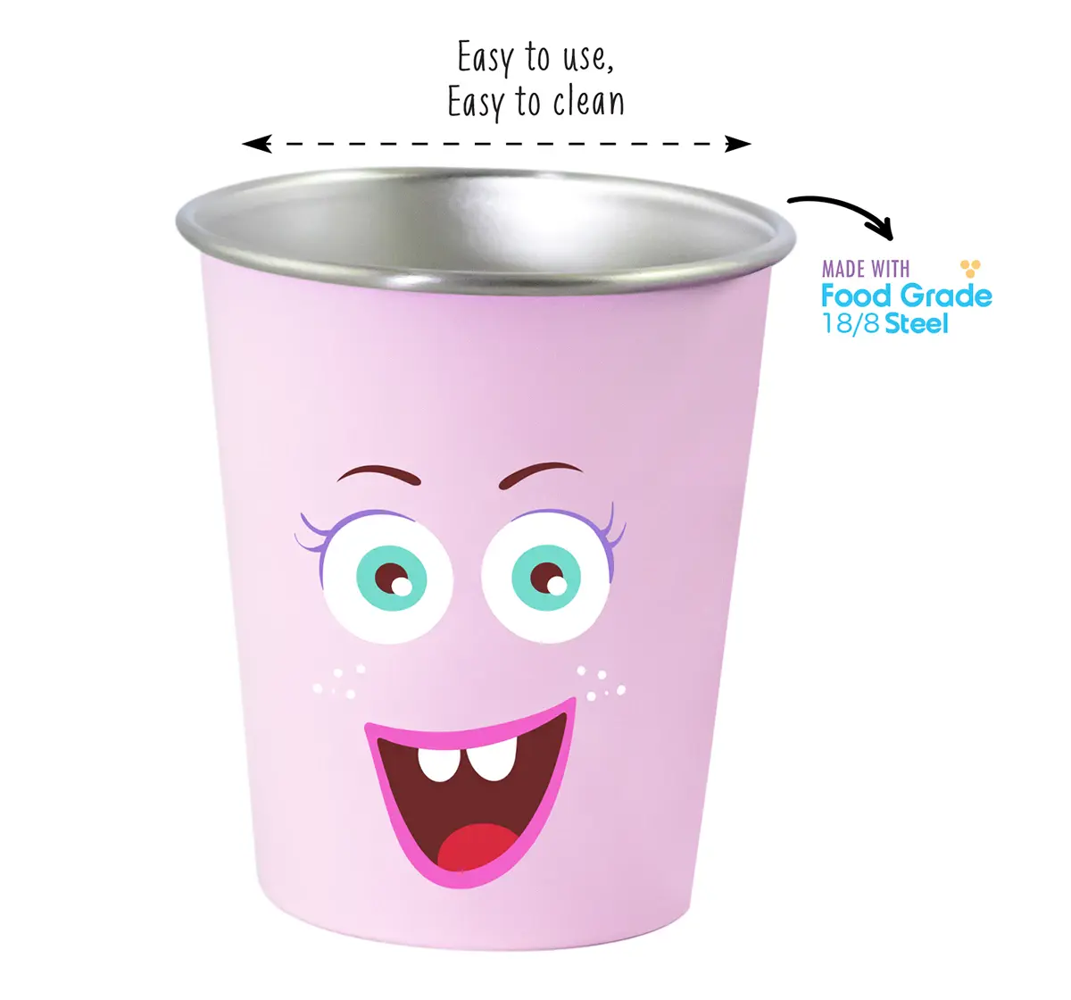 Rabitat Spill Free Stainless Steel Cup, Pink, Miss Butters, 5Y+