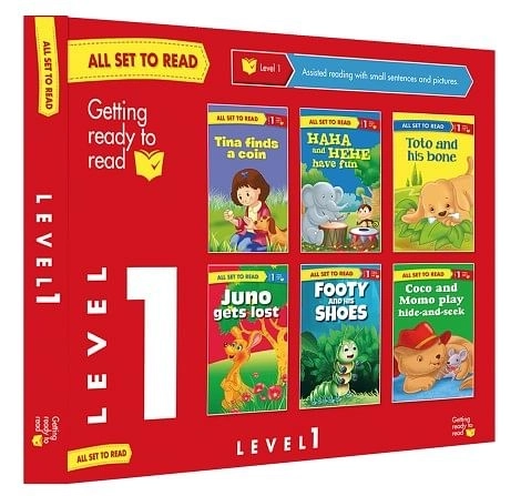 All Set To Read- Level 1- Assisted Reading With Small Sentences And Pictures- Readers- 6 Books In A Red Box, 192 Pages Book By Om Books Editorial Team, Paperback