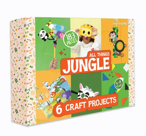 Jack In The Box Jungle Themed Art and Craft Kit 6 Crafts-in-1 For Boys and Girls Ages 5Y+, Multicolour