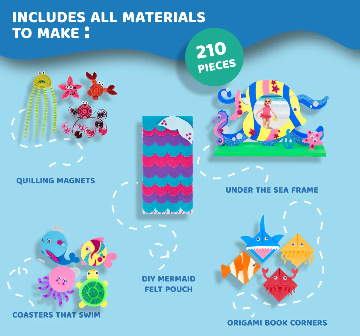 Jack In The Box Under The Sea Themed Beautiful Felt Mermaid Sewing Craft Kit 6 Different Crafts-in-1 for Girls Ages 5Y+, Multicolour