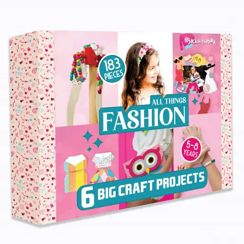 Jack In The Box Fashion Themed Art and Craft Kit 6 Craft Projects in 1 Box for Girls Ages 5Y+, Multicolour