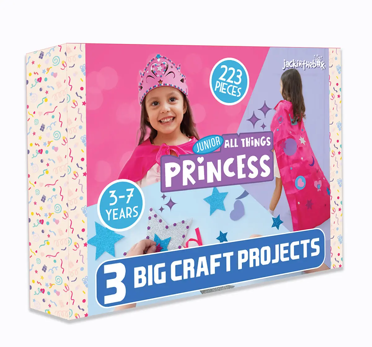 Jack In The Box Princess Themed Make a Cape, Tiara and Wand 3 Craft Projects in 1 Box Arts and Crafts for Girls Ages 3Y+, Multicolour