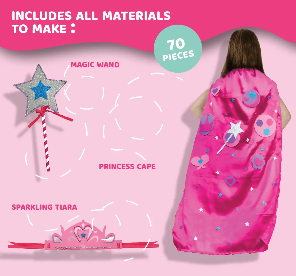 Jack In The Box Princess Themed Make a Cape, Tiara and Wand 3 Craft Projects in 1 Box Arts and Crafts for Girls Ages 3Y+, Multicolour