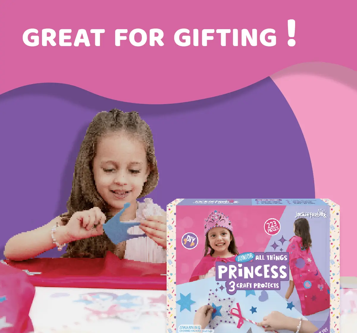 Jack In The Box Princess Themed Make a Cape, Tiara and Wand 3 Craft Projects in 1 Box Arts and Crafts for Girls Ages 3Y+, Multicolour