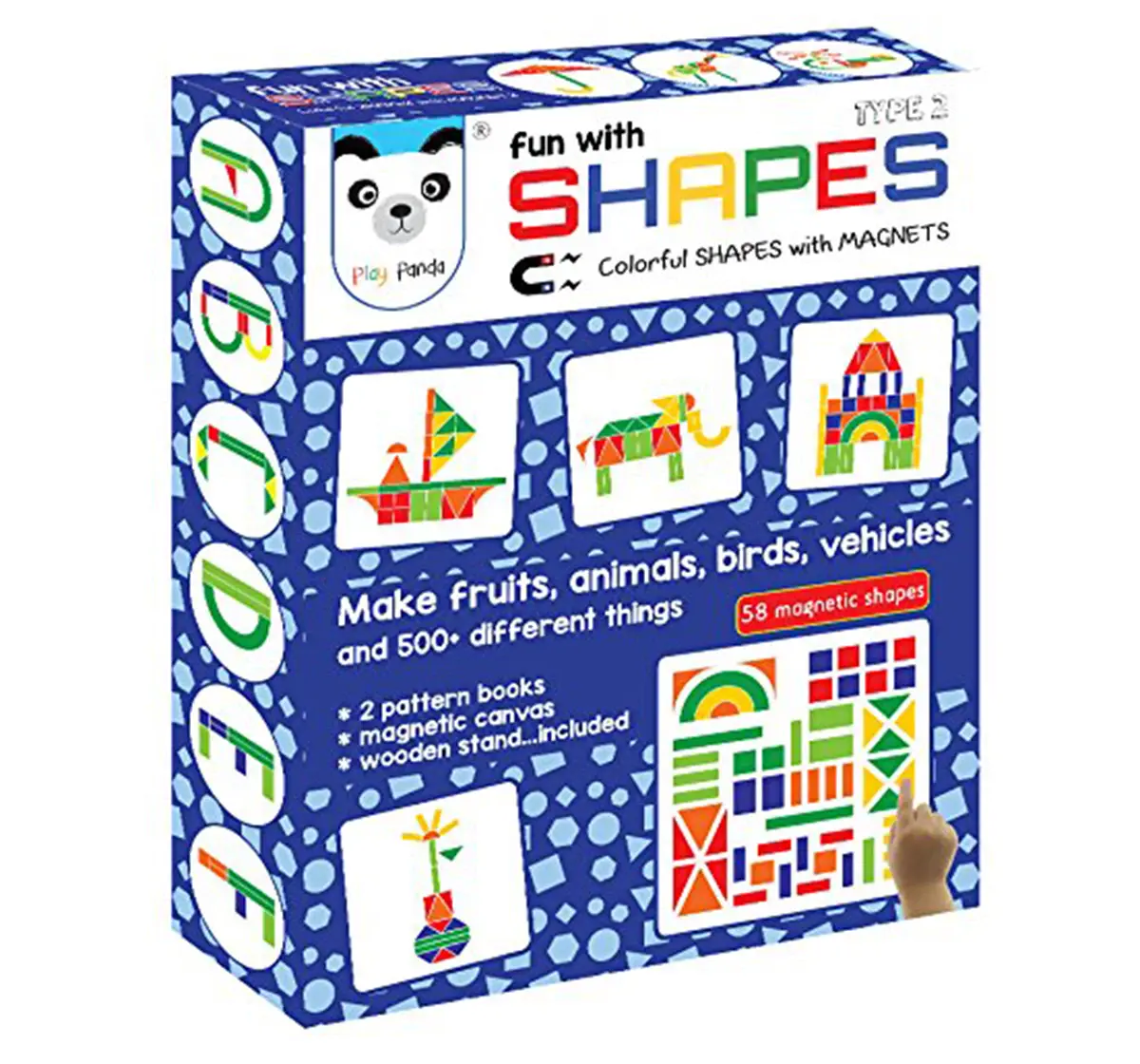 Play Panda Fun Magnetic Shapes (Senior) Type 2 With 58 Magnetic Shapes, 200 Pattern Book, Magnetic Board And Display Stand,  4Y+ (Multicolor)