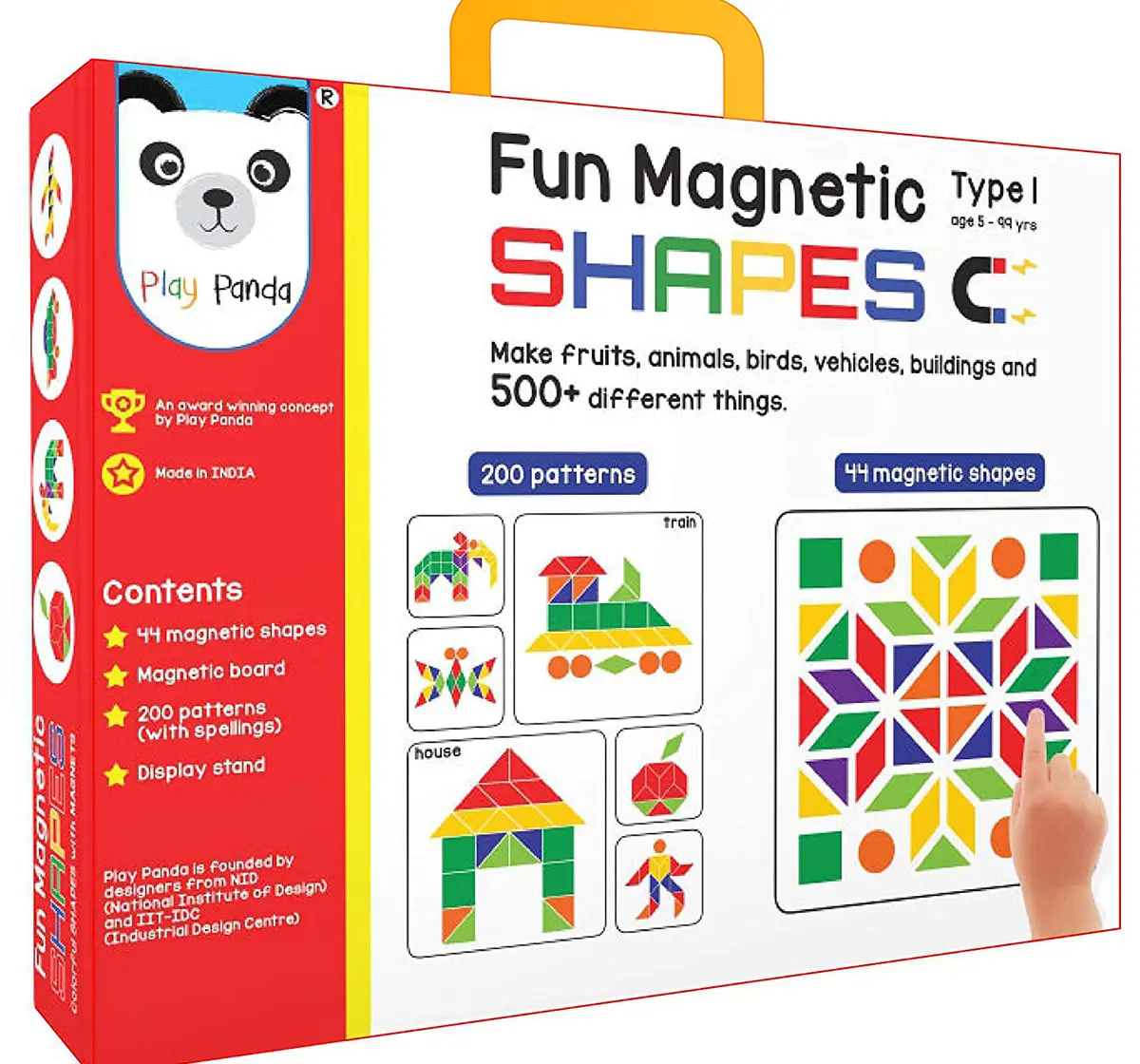Play Panda Fun Magnetic Shapes (Junior) : Type 1 With 44 Magnetic Shapes, 200 Pattern Book, Magnetic Board And Display Stand Puzzles for Kids Age 5Y+